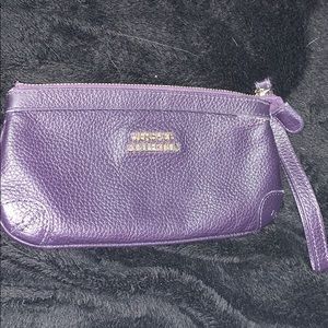 Versace collection purple pebble leather wristlet